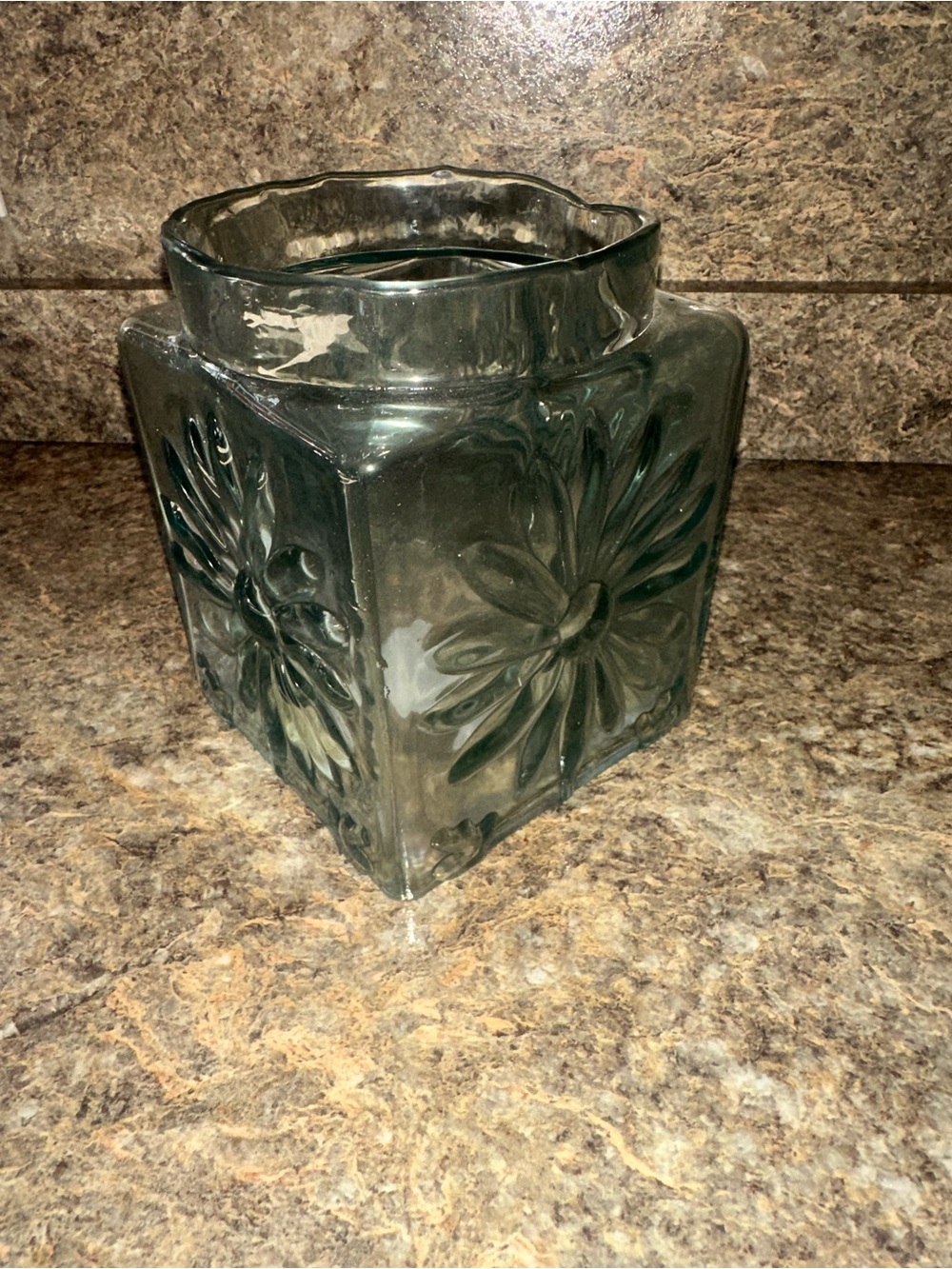 Smoky Glass Floral Embossed Vase - Home Accents-New